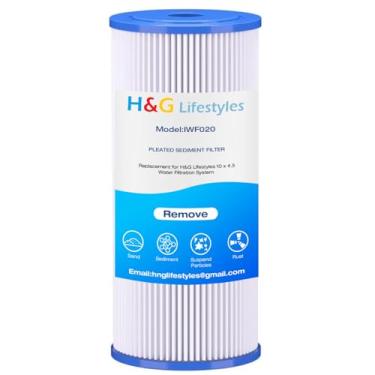 Imagem de H&G Lifestyles 10 x 4,5 filtro de água plissado para toda a casa para água de poço, 5 micro removem impurezas de areia de poeira, compatível com sistema de filtragem de água de 25,4 cm x 11,4 cm