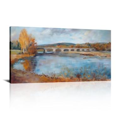 Imagem de Paisagem moderna de arte de parede ponte de outono paisagem moderna impressões em tela imagens abstratas de lago para decoração de casa - (50 x 100 cm) 50 x 40 polegadas sem moldura