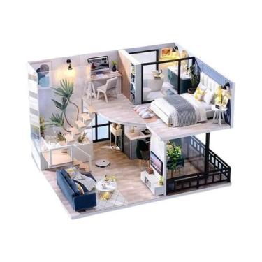 Imagem de Casa De Bonecas Miniatura 3D De Madeira Para Montar Com Kit De Móveis,