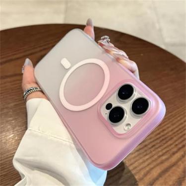 Imagem de HJZSZX Capa rígida para iPhone 16 Plus, ultrafina, gradiente, fosca, transparente, magnética, com carregamento sem fio (para iPhone 16 Plus/rosa)