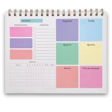 Imagem de Planner Semanal com 50 Folhas, Capa de Acetato e Espiral, Organizador Colorido com Divisões para Tarefas, Prioridades, Rotina e Anotações Diárias, Ideal para Mesa de Trabalho ou Estudo, Prático e Funcional