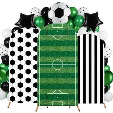 Imagem de Tingjoo 118 peças de capas para decoração de festa de aniversário de futebol 1,2 m, 1,5 m, 1,8 m com balões verdes, brancos e pretos para fotos de festas temáticas esportivas