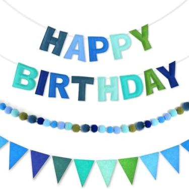 Imagem de Conjunto de faixa de feliz aniversário pré-amarrada e guirlanda de feltro - Decorações de aniversário coloridas para mulheres, homens, meninos e meninas | Artigos de festa reutilizáveis para ambientes