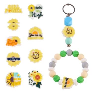 Imagem de Spritewelry 9 peças de contas de silicone de girassol para canetas, contas focais de silicone de girassol para pulseira, chaveiros, artesanato faça você mesmo