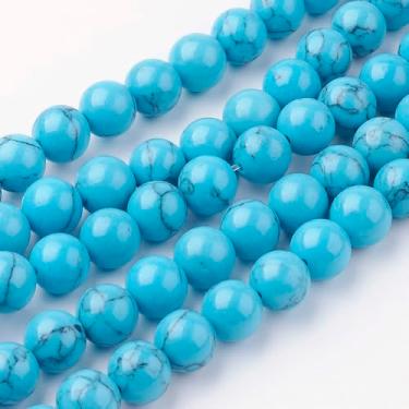 Imagem de 45 peças de contas de turquesa sintética, contas espaçadoras redondas lisas de 8 mm para colar faça você mesmo, pulseira, brincos, fabricação de joias, suprimentos de miçangas