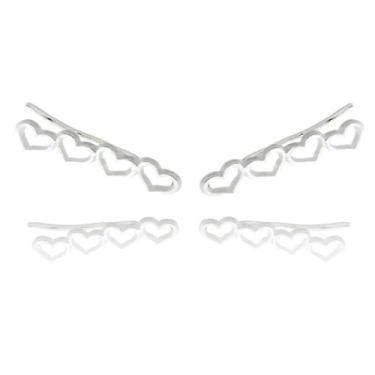 Imagem de Brinco Feminino Earcuff  Elo Corações Vazados Prata Legitima - Lojas L