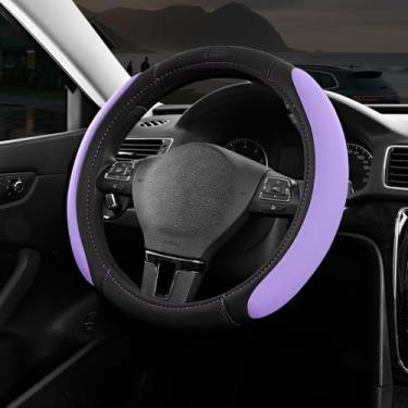 Imagem de Skechers Capa de volante, capa de volante de carro de espuma de memória, design confortável antiderrapante de 37-38 cm, acessório universal para diversos carros, caminhões, SUV (preto e roxo)