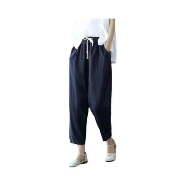 Imagem de Calças Harem Vintage De Cintura Alta Com Cordão Para Mulheres, Estilo 