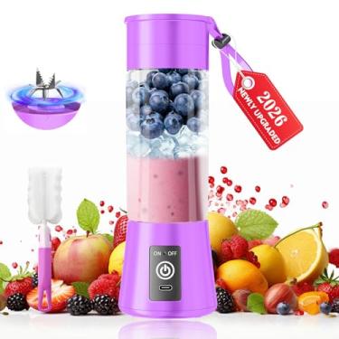 Imagem de Liquidificador de smoothie portátil pessoal sem fio – Mini liquidificador atualizado 2025 com 6 lâminas, recarregável tipo C, copo de suco de 370 ml, sem batidas, recém-espremido em viagens/esportes