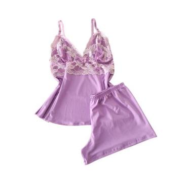 Imagem de Short Doll Blusa Com Renda Bicolor Short liso Sexy Feminino Sensual Co