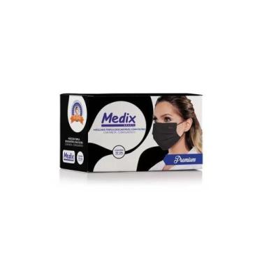Imagem de Mascara Tripla Com elástico Pct C/50 Un e Clip nasal Medix, Preto