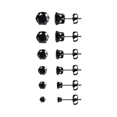 Imagem de Conjunto De Brincos De Bola Redonda Em Aço Inoxidável Preto Com Zircôn