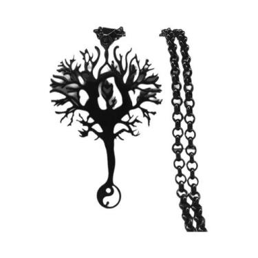 Imagem de Colar Longo Masculino Em Aço Inoxidável Preto 2023 Com Pingente Árvore