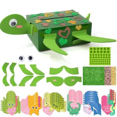 Imagem de Pasimy Valentines DIY Mailbox for Kids with 33 Greeting Cards Valentine's Day Card Box for School Classroom Boys Girls Gifts Exchange, Kids Gift to Party Favor Sets (Turtle)