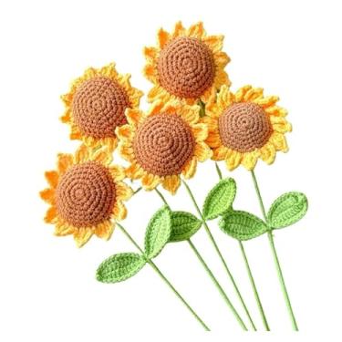 Imagem de 1/5/10 peças de flores artificiais tricotadas com girassol, flores artificiais tricotadas à mão, decoração de girassol (5 peças)