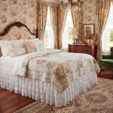 Imagem de Mindsoft Saia de cama com vários babados tamanho Queen Size 38 cm saia de cama para dormitório branca microfibra fácil ajuste poeira babados para dormitório universitário