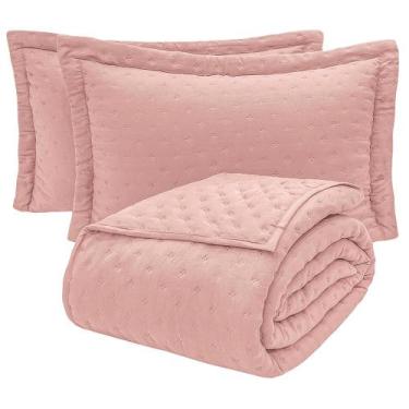 Imagem de Kit Cobre Leito Colcha Ryviera Casal Dupla Face 3 Peças - Rosê - 100% 