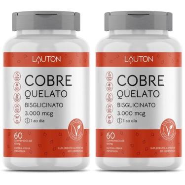 Imagem de KIT 2X Cobre Quelato Bisglicinato 3000mcg 60 comprimidos - Lauton
