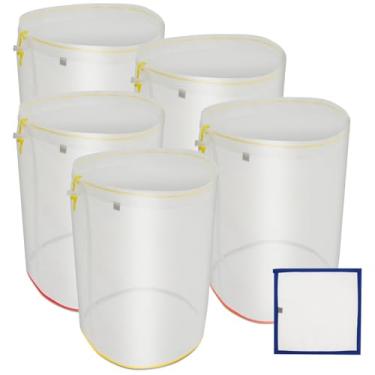 Imagem de 5 peças de sacos reutilizáveis para fermentação, sacos de filtro de malha de nylon de 5 galões, bolsa de filtro de malha fina duradoura com bolsa de armazenamento e rede de filtro, filtros de