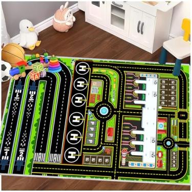 Imagem de Tapete infantil de carro, tapete de brinquedo para brincar com carros, pista de estacionamento de avião, estrada, aeroporto, tapete para sala de jogos, berçário, sala de aula, quarto de crianças