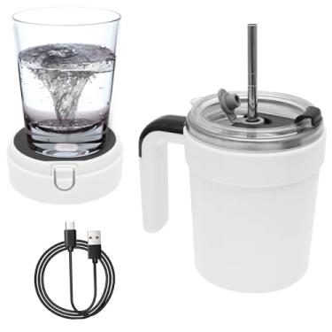 Imagem de Caneca de café com agitação automática com visor de temperatura, agitador magnético de leite com tampa, misturador automático de proteína em pó para escritório, escola (preto ou branco ou verde claro