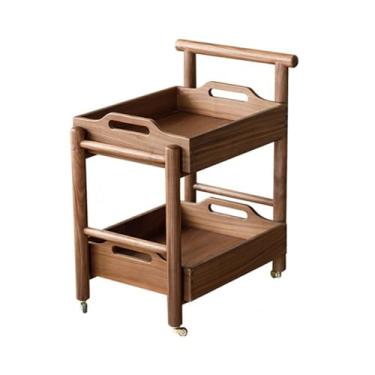 Imagem de Mesa lateral moderna de madeira para sala de estar, mesa lateral com rodas, retrô, minimalista, canto móvel simples