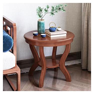 Imagem de Mesa de canto redonda moderna de madeira maciça, mesa lateral, mesa de centro pequena, mesa de centro multiuso para pátio, varanda, quarto, escritório, pequeno espaço simples