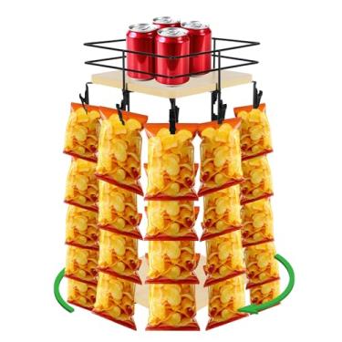 Imagem de Suporte para Expositor Snacks, 8 Níveis 40 Clips Rotação 360 Graus Organizador Snacks com Cesto Superior Ideal para Batatas Fritas Doces e Bebidas Perfeito Festas Escritório