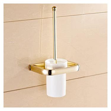 Imagem de Suporte de escova de vaso sanitário quadrado de latão dourado para conjunto de acessórios de banheiro escova de limpeza de produtos de banho