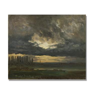 Imagem de NHLDZYH J.C. Dahl Reprodução de arte famosa, arte em tela de paisagem romântica nórdica, decoração de parede elegante para sala de estar e escritório. (Cloud Study 2). 70 x 84 cm - 27,5 x 33,1 pol