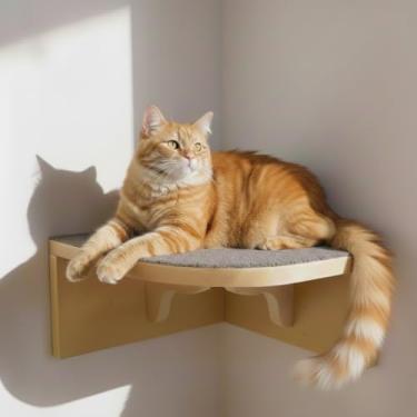 Imagem de Prateleira Para Gatos de Canto Interno CRU MDF 15mm REFORÇADO c/Carpete Playground Gatificação (Cinza)