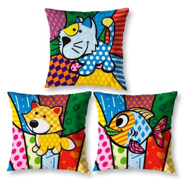 Imagem de Kit 3 Capas De Almofada 40Cm X 40Cm Estampadas Pop Bicho