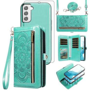 Imagem de Asuwish Capa de celular para Samsung Galaxy S22 5G carteira com zíper destacável com protetor de tela de vidro temperado alça de pulso flor flip porta-cartão de crédito S 22 22S 4G G5 6,1 polegadas