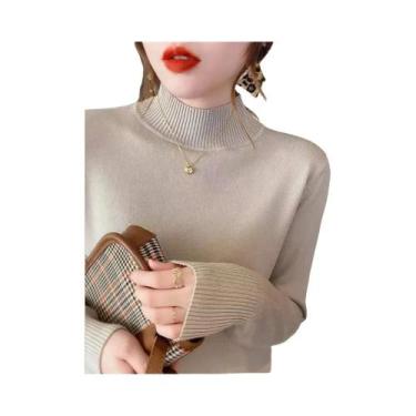 Imagem de Suéter Feminino De Gola Alta Para Outono Inverno, Manga Longa, Macio E