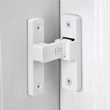 Imagem de Wocoe Trava de porta de celeiro de liga de zinco de 90 graus, trava de porta flip premium para armário, cerca de jardim, banheiro, janela de galpão (2, branco fosco)