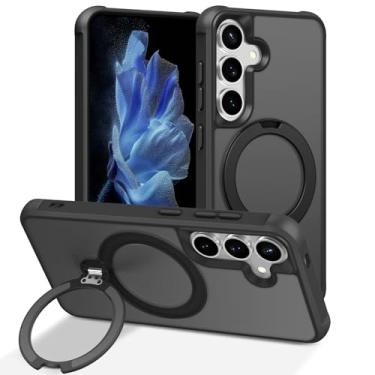 Imagem de PIXIU Suporte magnético giratório de 360° para Samsung Galaxy S24 Plus/S25 Plus com suporte invisível giratório, [apto para Magsafe] Capa de telefone fina e fofa fosca translúcida de grau militar à