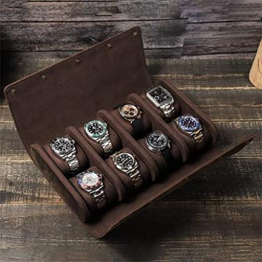 Imagem de Caixa organizadora de couro feita à mão para relógios masculinos com 8 compartimentos grande estojo de relógio de pulso almofadas removíveis armazenamento de relógio (cor: marrom tamanho (marrom como