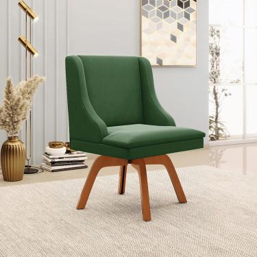 Imagem de Kit 2 Cadeiras Decorativas Sala de Jantar Base Giratória de Madeira Firenze Suede Verde Esmeralda/Natural G19 - Gran Belo