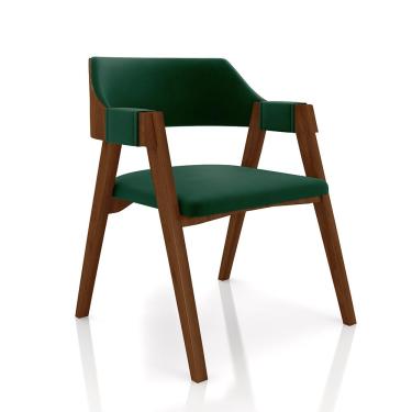 Imagem de Cadeira Sala de Jantar e Jogos Carteados Madeira Maciça Poker Veludo Verde/Imbuia G42 - Gran Belo