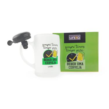 Imagem de Copo Caneca Para Chopp de Vidro 400ML Personalizado com Campainha Tempo Para Beber uma Cerveja