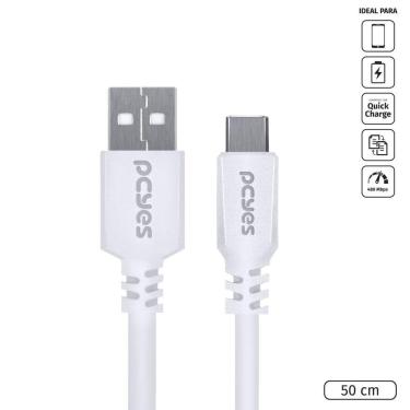 Imagem de Cabo Para Celular Smartphone Usb A 2.0 Para Usb Tipo C 50 Cm Branco - Puacb-05