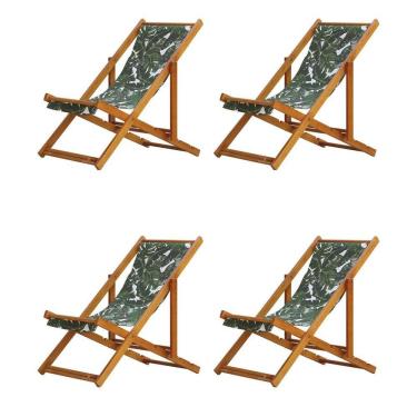 Imagem de Kit 4 Espreguiçadeira Preguiçosa Dobrável Mel Sb-folhas Verdes