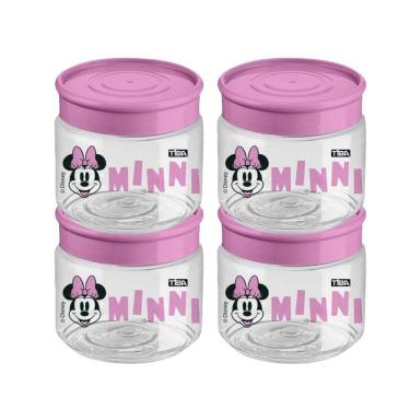 Imagem de Kit 4 Mini Pote Multiuso Minnie Mouse 160ml Rosa BPA Free Licenciado Disney