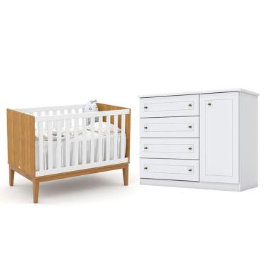 Imagem de Berço Americano Unique Freijó Branco Soft Eco Wood - Matic E Cômoda Infantil Americano Branco Hp - Henn