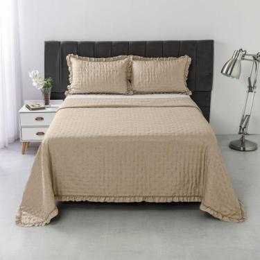 Imagem de Kit Colcha Cobre Leito 200 fios Queen 3 Peças Bella Bege - Home Fernan