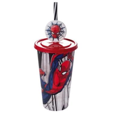 Imagem de Copo Infantil Refrigerante Suco Água Com Pin Homem Aranha 500 Ml Plasú
