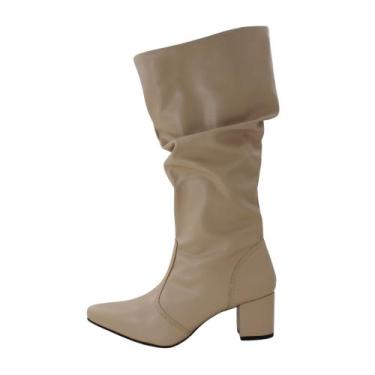 Imagem de Botas Femininas Modelo Slouchy Bico Fino Salto Grosso Lirom, Nude, 36