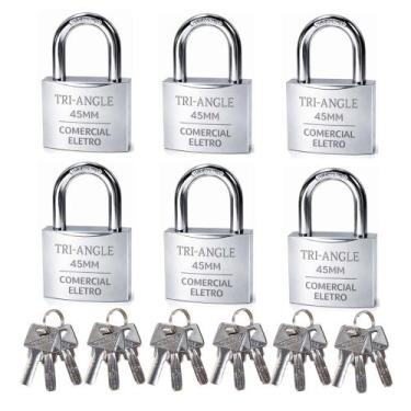 Imagem de 06 X Cadeados TrianGle 45MM Chave Atomica Proteção Contra Furto