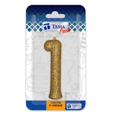 Imagem de Vela de aniversário Número Dourado Nº 1 com 10 un. - TAMAROZZI EMBALAG
