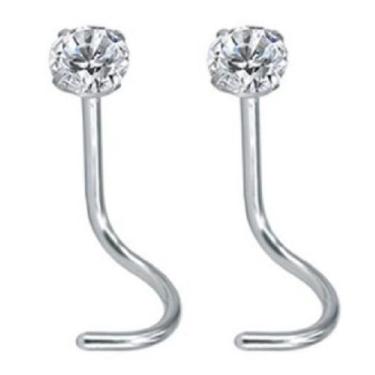 Imagem de 2 Piercing Nariz Nostril Aço Pedra Zirconia 2 Mm Pt De Luz - De Castro
